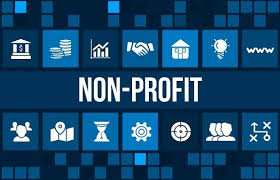 a blue background with business and people icons and the word Non-Profit centered