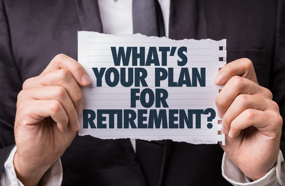 a man in a suit holding a piece of paper that says "What's your plan for retirement?"